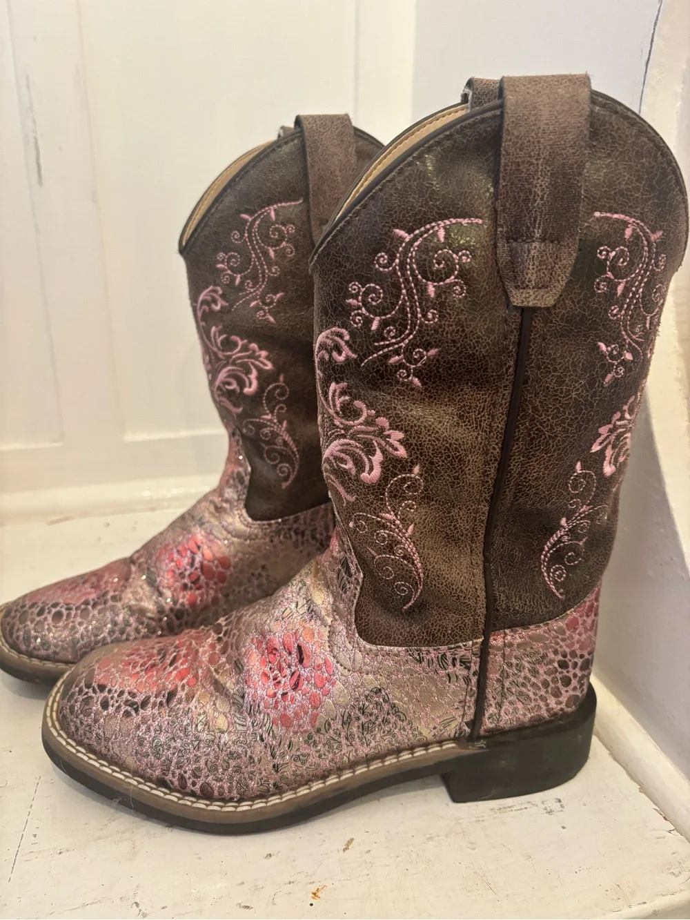Brown & Pink Floral Western Cowgirl Boots
